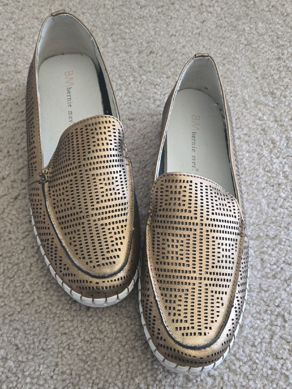 Bernie Mev. Metallic Bronze Perforated Slip-On Loafers